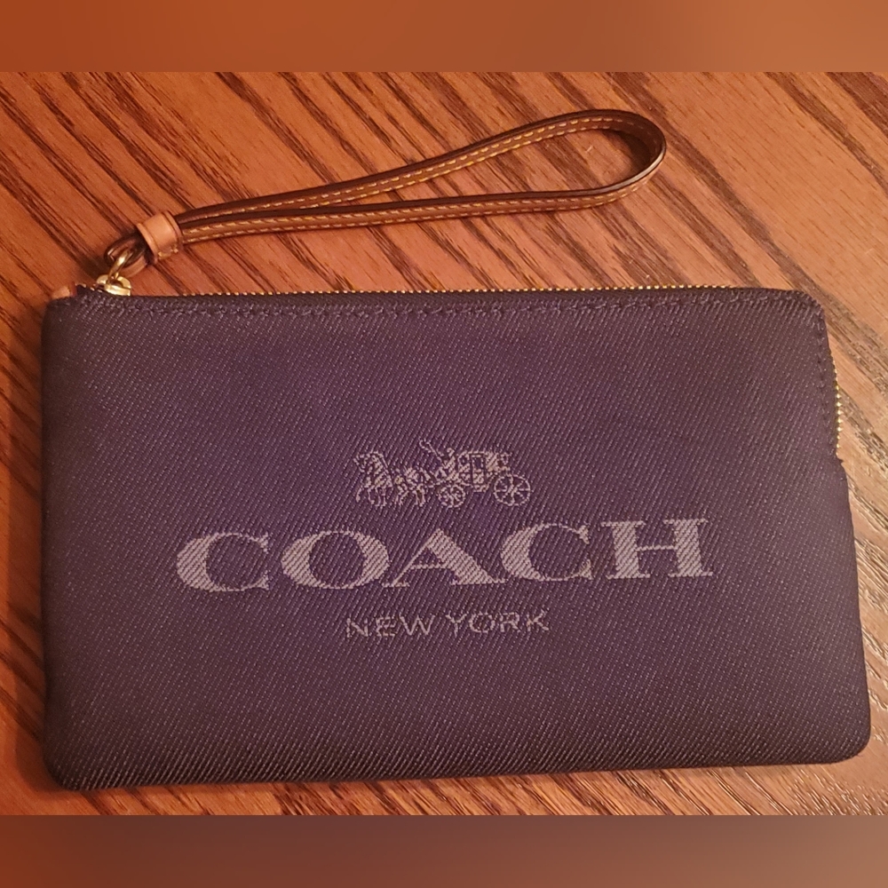 Denim Coach Wristlet with Corner Zip